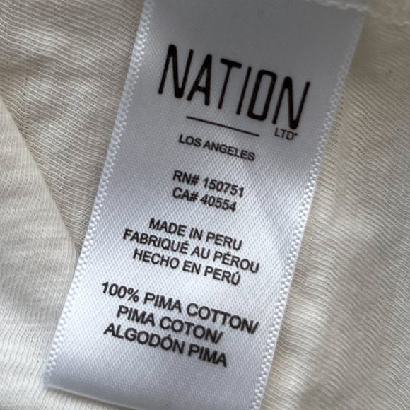Nation LTD Loren Puff Sleeve Pima Cotton Cream Crew Neck Top Womens Large - Picture 9 of 10